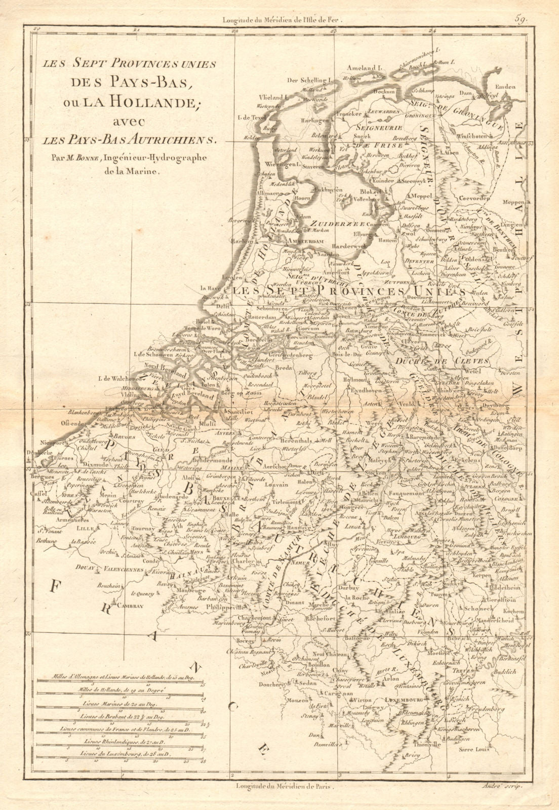 Les Sept Provinces Unies des Pays-Bas… Netherlands & Belgium. BONNE 1787 map